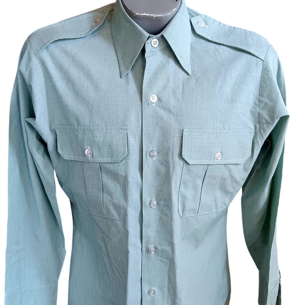 Mens Vintage Garrison Collection Long Sleeve Shirt Size 15 X 30/31 Green Uniform